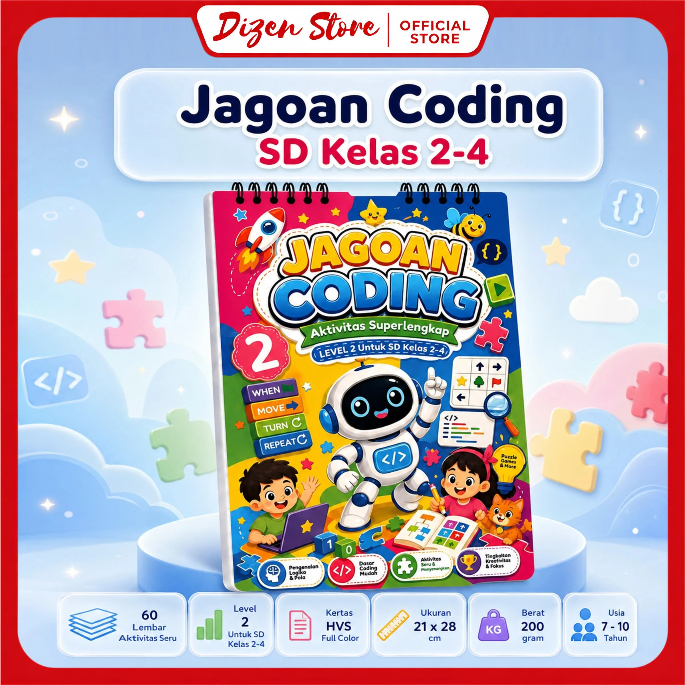 Cover buku (60 LEMBAR) Buku Edukasi Untuk Anak Jagoan Coding Level 2 - Brain Core Activation Buku Anak Lembar Aktivitas Tanpa Gadget SD Kelas 2 - 4
